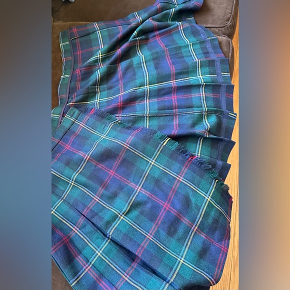 Talbots Green Multi Color Wrap Plaid Skirt Button Closure & Fringe Side Sz 10P. - Picture 9 of 11